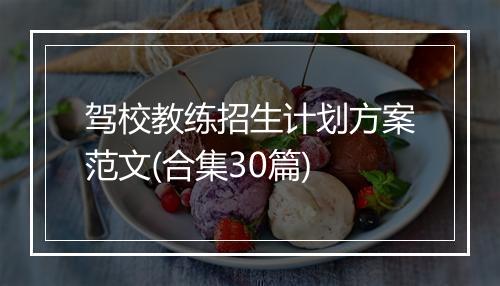 驾校教练招生计划方案范文(合集30篇)