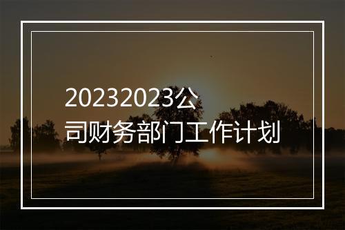 20232023公司财务部门工作计划
