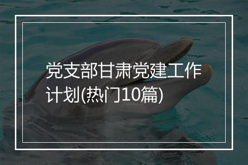 党支部甘肃党建工作计划(热门10篇)