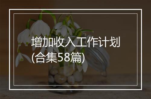 增加收入工作计划(合集58篇)