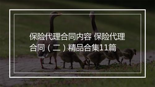 保险代理合同内容 保险代理合同（二）精品合集11篇
