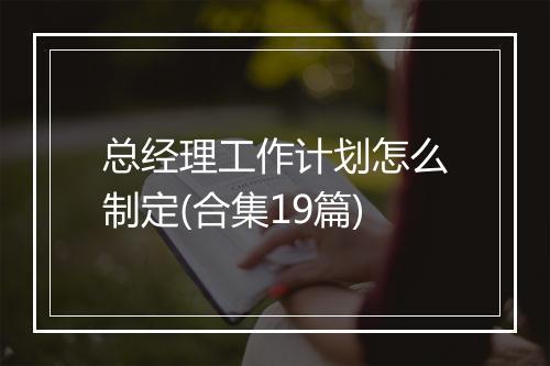 总经理工作计划怎么制定(合集19篇)
