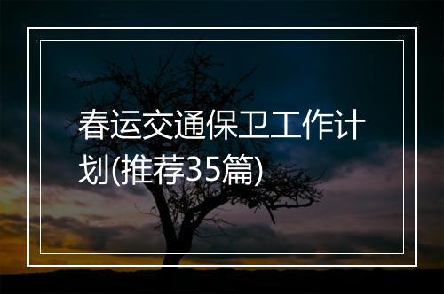 春运交通保卫工作计划(推荐35篇)