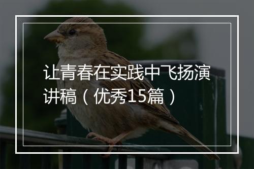 让青春在实践中飞扬演讲稿（优秀15篇）