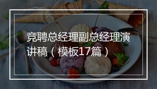 竞聘总经理副总经理演讲稿（模板17篇）