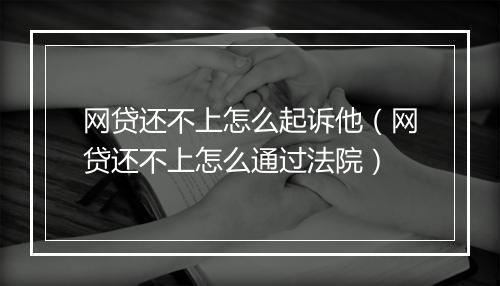 网贷还不上怎么起诉他（网贷还不上怎么通过法院）