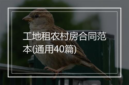 工地租农村房合同范本(通用40篇)