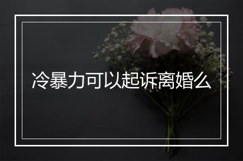 冷暴力可以起诉离婚么