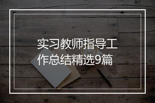 实习教师指导工作总结精选9篇