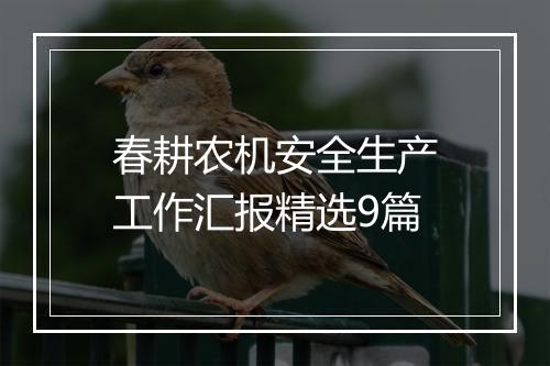 春耕农机安全生产工作汇报精选9篇