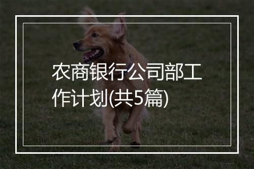 农商银行公司部工作计划(共5篇)