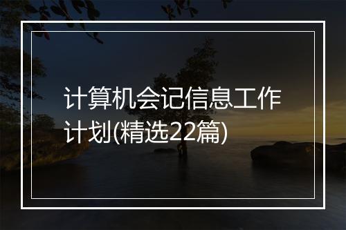计算机会记信息工作计划(精选22篇)