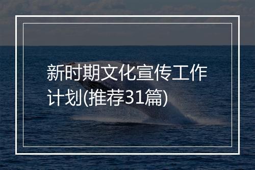 新时期文化宣传工作计划(推荐31篇)