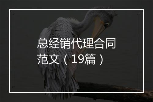 总经销代理合同范文（19篇）