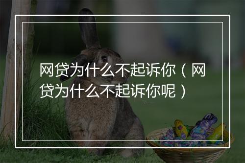 网贷为什么不起诉你（网贷为什么不起诉你呢）