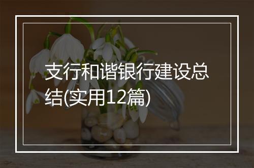 支行和谐银行建设总结(实用12篇)