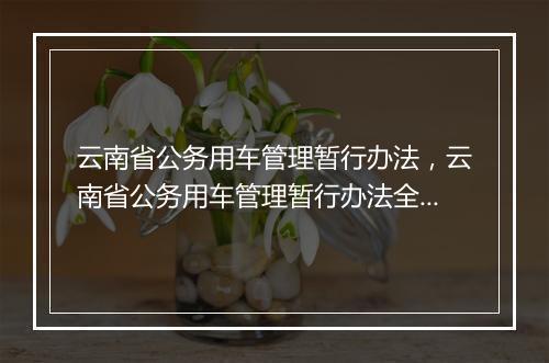 云南省公务用车管理暂行办法，云南省公务用车管理暂行办法全文