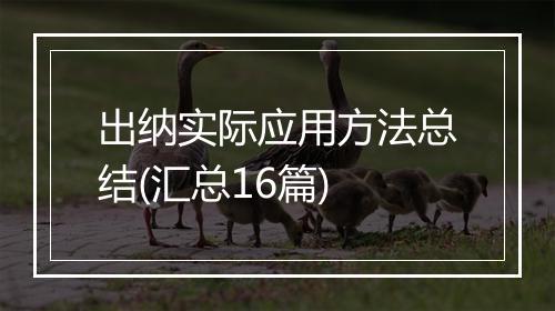 出纳实际应用方法总结(汇总16篇)