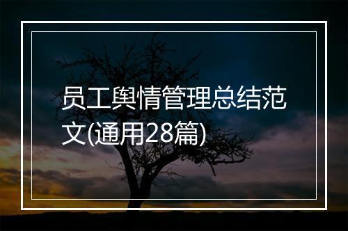 员工舆情管理总结范文(通用28篇)