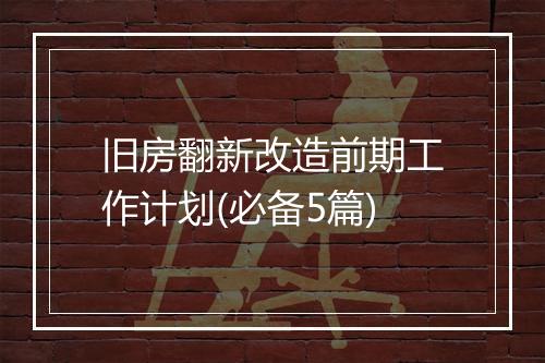 旧房翻新改造前期工作计划(必备5篇)
