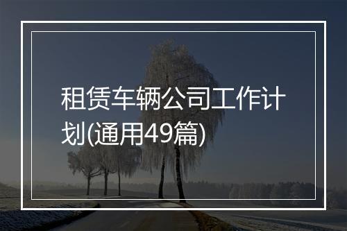 租赁车辆公司工作计划(通用49篇)