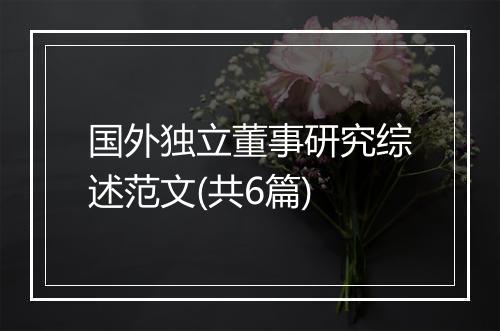 国外独立董事研究综述范文(共6篇)