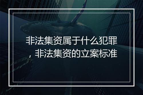 非法集资属于什么犯罪，非法集资的立案标准