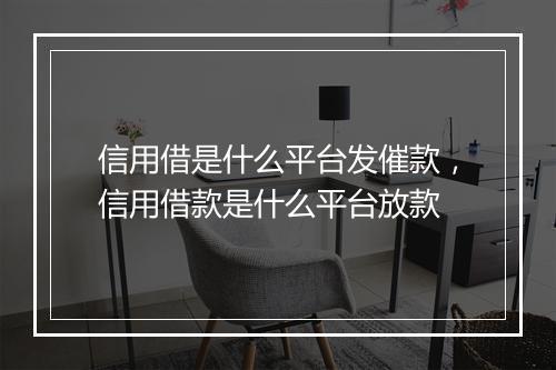 信用借是什么平台发催款，信用借款是什么平台放款