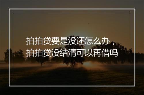 拍拍贷要是没还怎么办，拍拍贷没结清可以再借吗