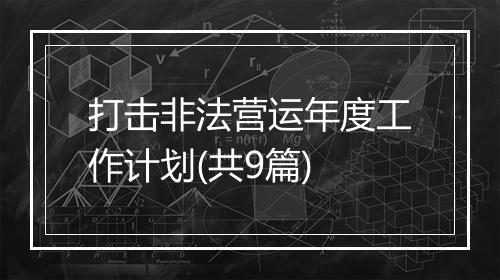 打击非法营运年度工作计划(共9篇)