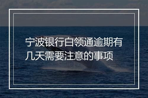 宁波银行白领通逾期有几天需要注意的事项