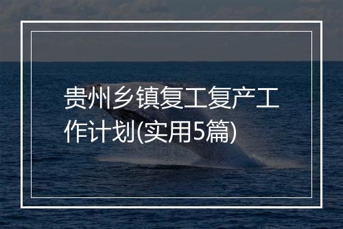 贵州乡镇复工复产工作计划(实用5篇)