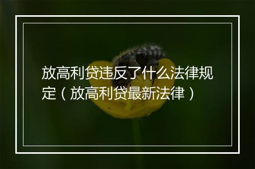 放高利贷违反了什么法律规定（放高利贷最新法律）