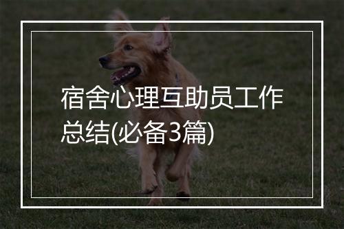 宿舍心理互助员工作总结(必备3篇)