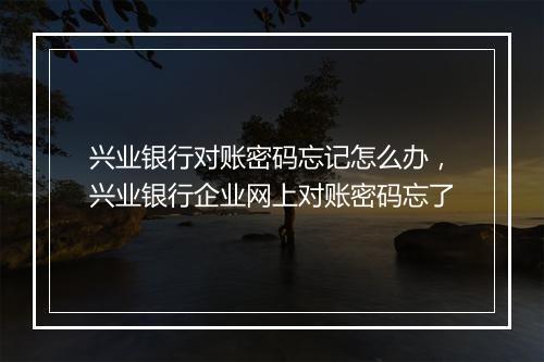 兴业银行对账密码忘记怎么办，兴业银行企业网上对账密码忘了