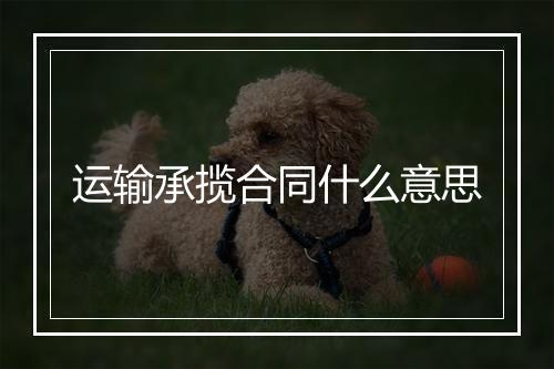 运输承揽合同什么意思