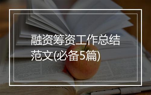 融资筹资工作总结范文(必备5篇)