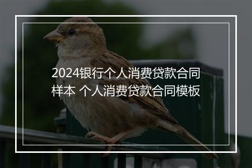 2024银行个人消费贷款合同样本 个人消费贷款合同模板
