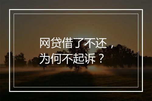 网贷借了不还，为何不起诉？