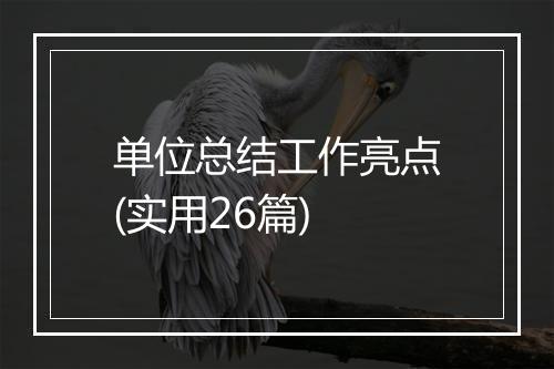单位总结工作亮点(实用26篇)