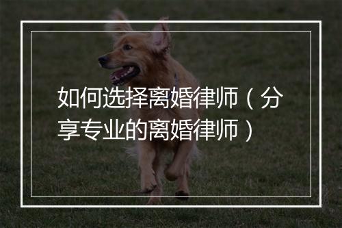 如何选择离婚律师（分享专业的离婚律师）