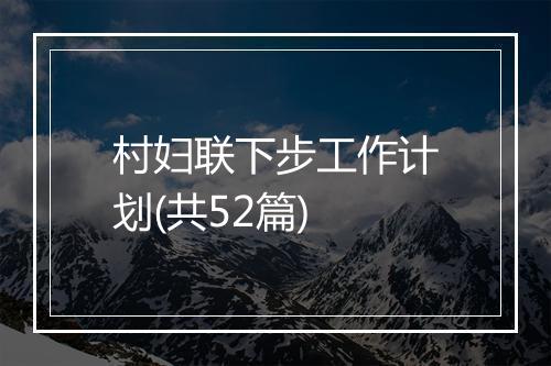 村妇联下步工作计划(共52篇)