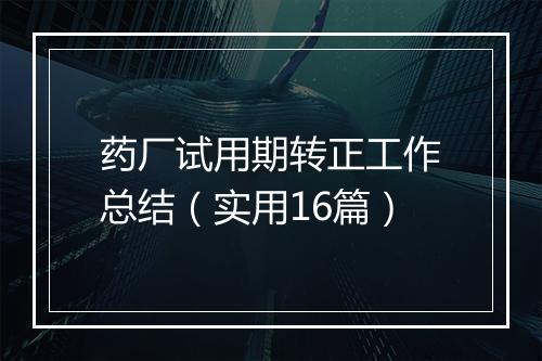 药厂试用期转正工作总结（实用16篇）