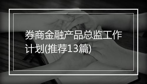 券商金融产品总监工作计划(推荐13篇)