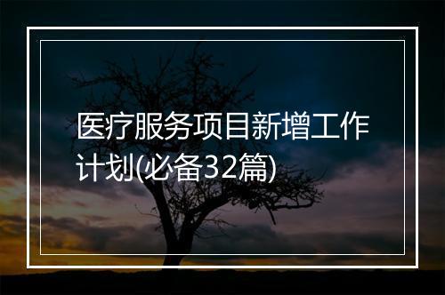 医疗服务项目新增工作计划(必备32篇)