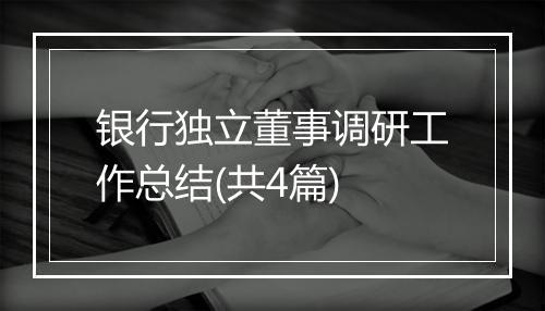 银行独立董事调研工作总结(共4篇)