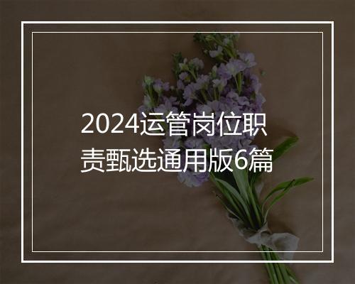 2024运管岗位职责甄选通用版6篇