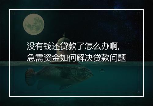 没有钱还贷款了怎么办啊,急需资金如何解决贷款问题