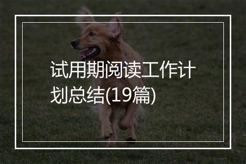 试用期阅读工作计划总结(19篇)