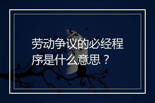 劳动争议的必经程序是什么意思？